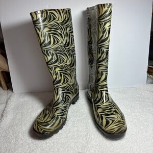 Capelli Rain Boots Wm 10 Animal print stripe black tan
